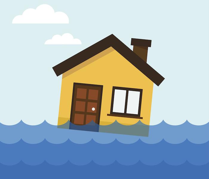 Home floating in floodwater