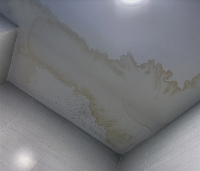 water marks on the ceiling of a room from water damage