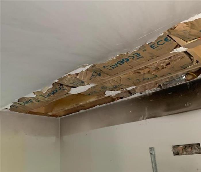Fire damaged ceiling.