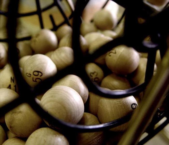Bingo balls in a basket. 
